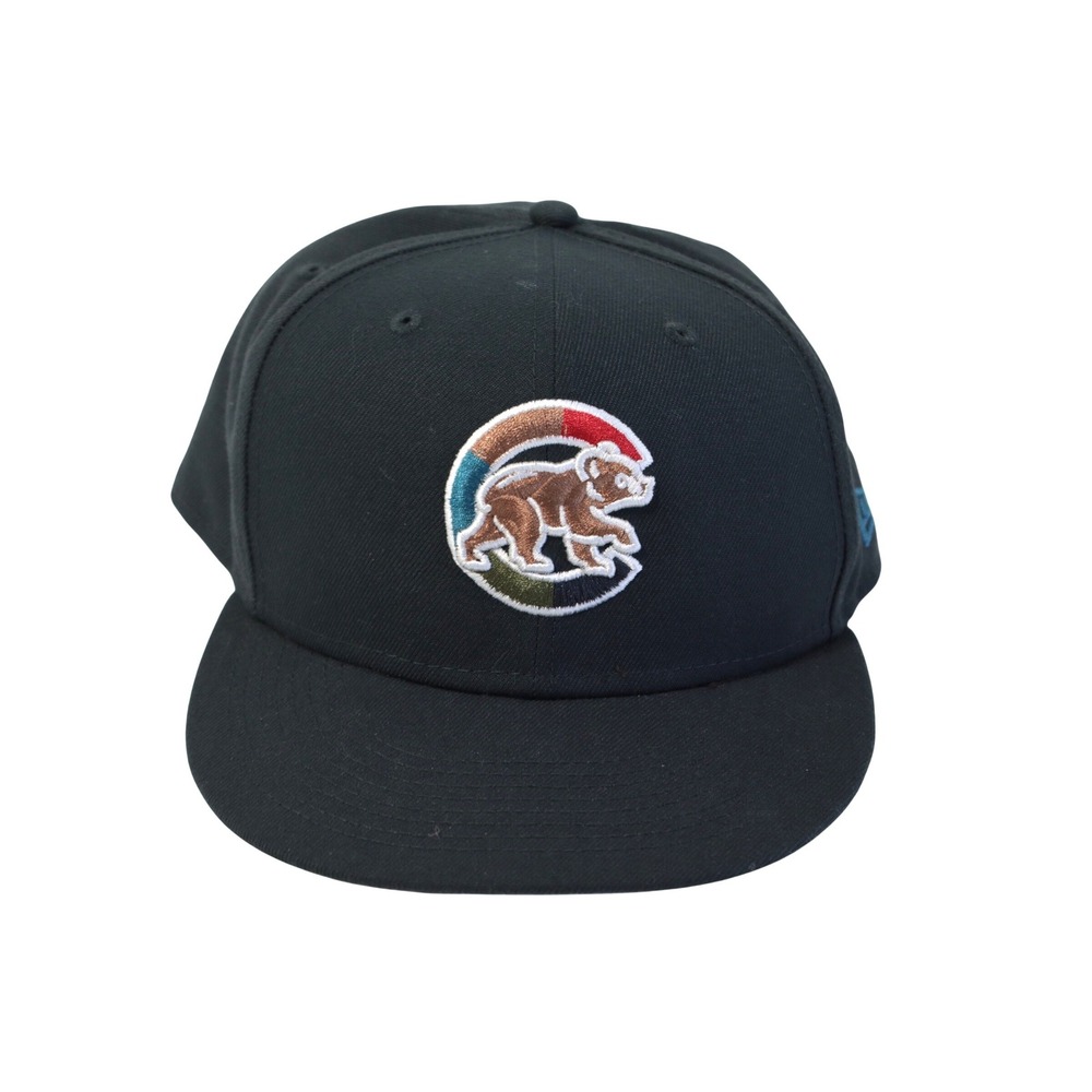 New Era 59FIFTY Chicago Cubs Fitted Hat 7 7/8 Black Multi Color Logo MLB Cap